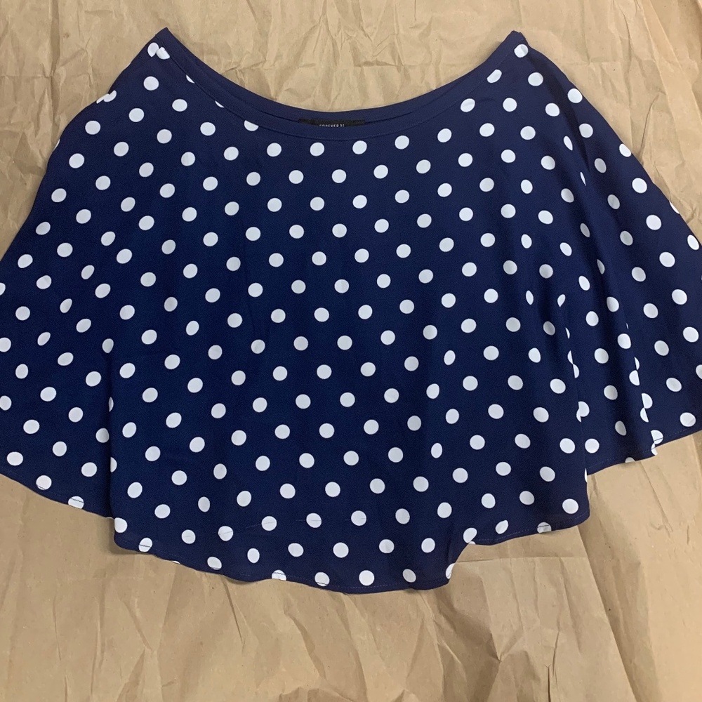 Forever 21 Blue & White Polka Dot Flowy Mini Skirt